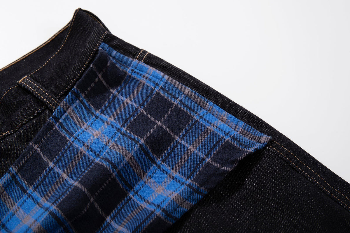 Madxmarx Plaid-Panel Wide-Leg Denim