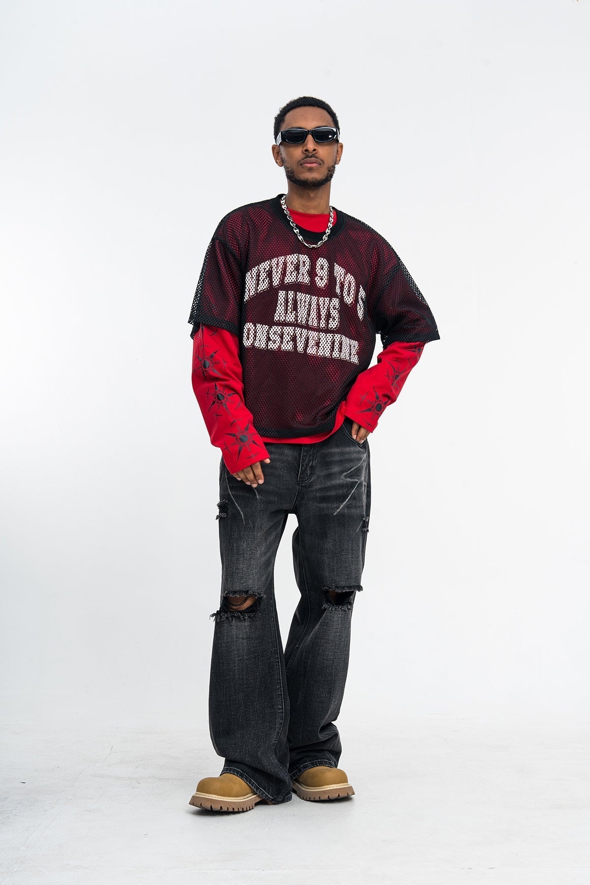 Madxmarx Layered Mesh Graphic Long Sleeve Tee