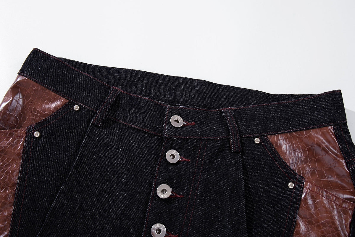 Madxmarx Croc-Effect Panel Studded Wide-Leg Jeans