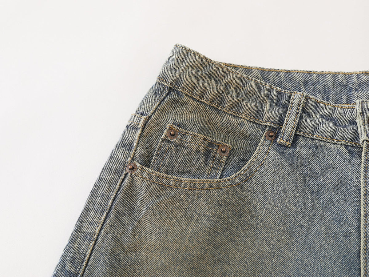 Madxmarx Faded Curved-Panel Wide-Leg Denim Pants