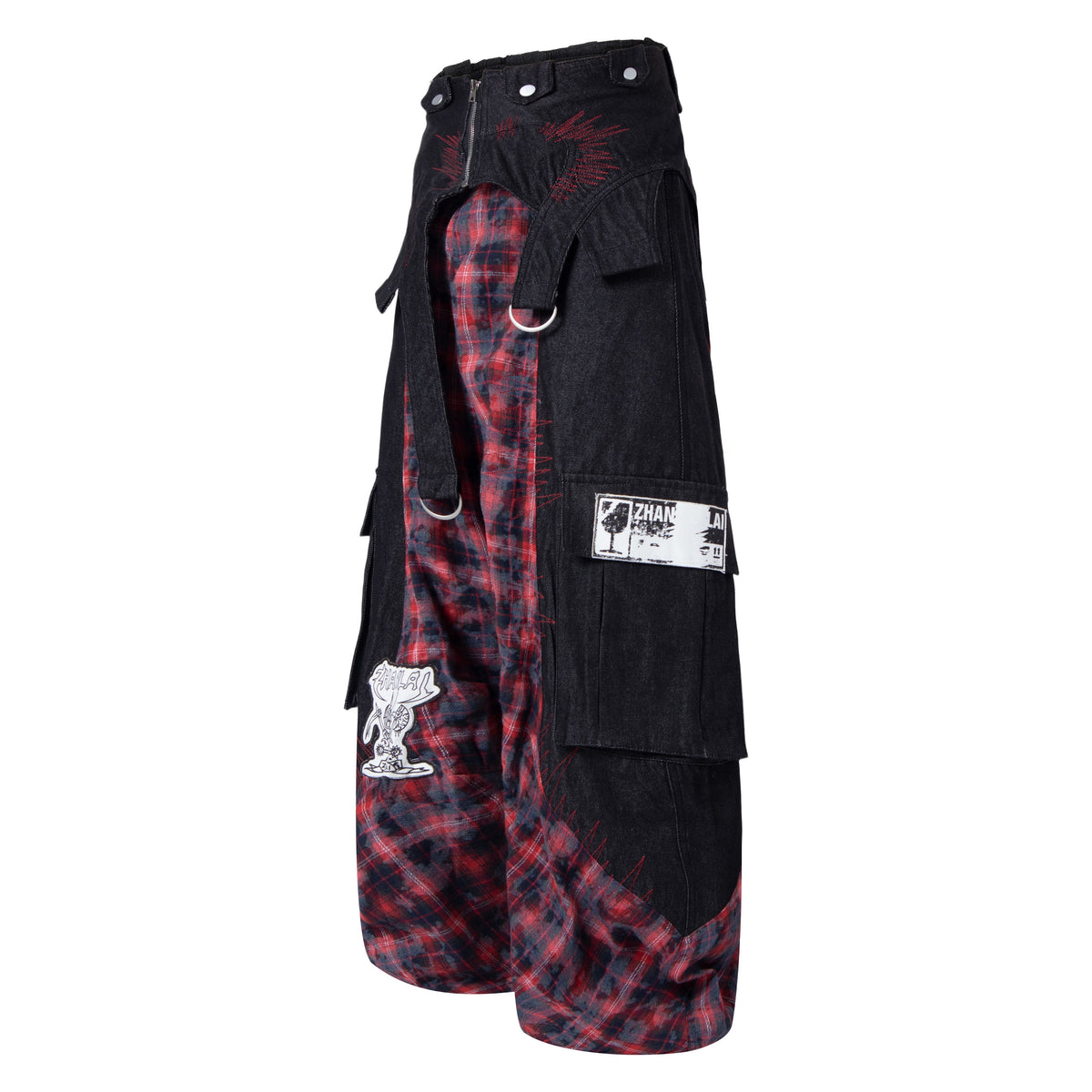 Madxmarx Layered Plaid Panel Wide-Leg Pants