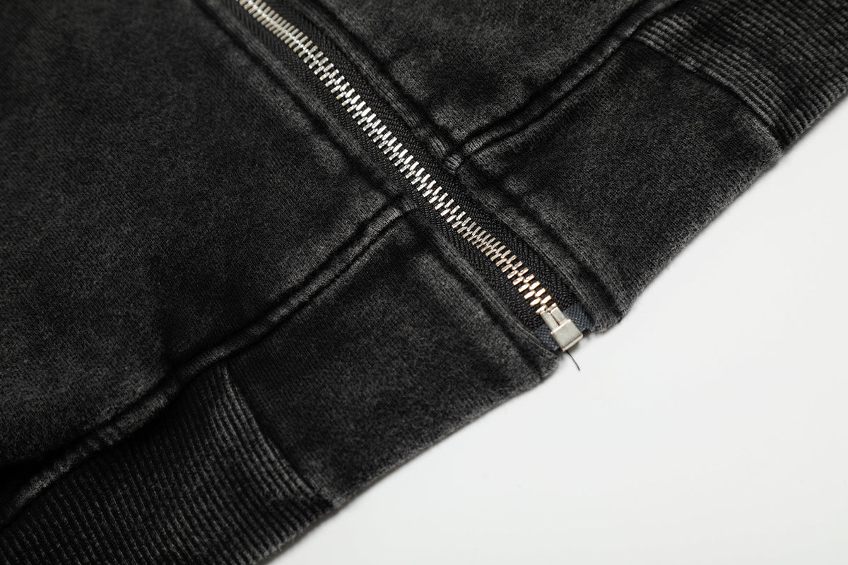 Madxmarx Asymmetric Zip Washed Hoodie Jacket