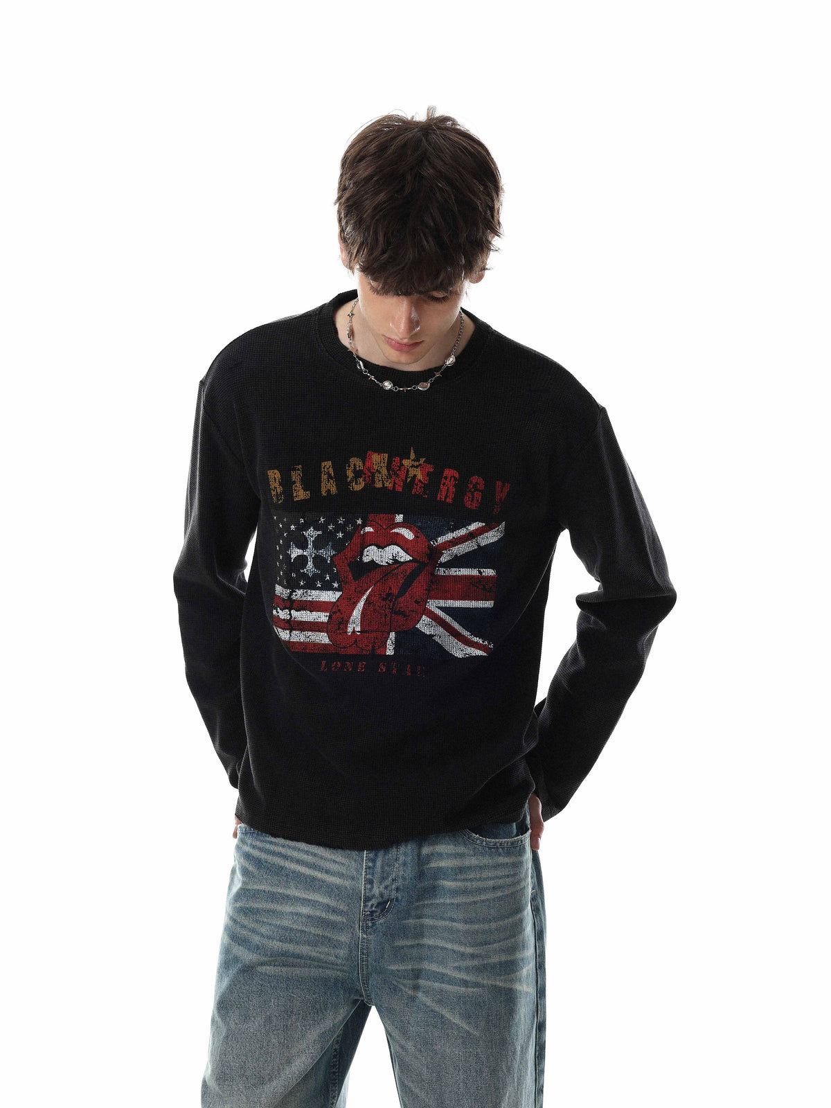 Madxmarx Vintage Graphic Waffle Long Sleeve Tee