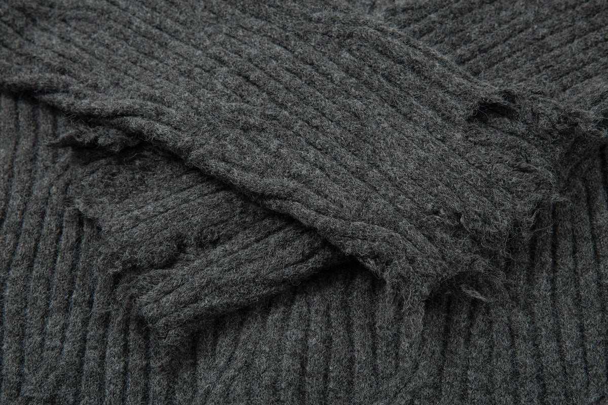 Madxmarx Distressed Ribbed Henley Knit