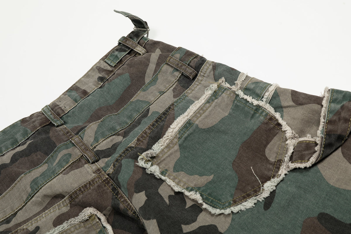 Calça Jeans Cargo Camuflada de Cintura Dupla Madxmarx