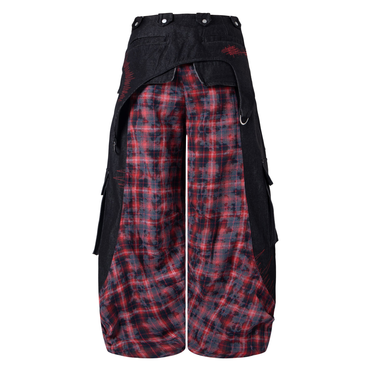 Madxmarx Layered Plaid Panel Wide-Leg Pants