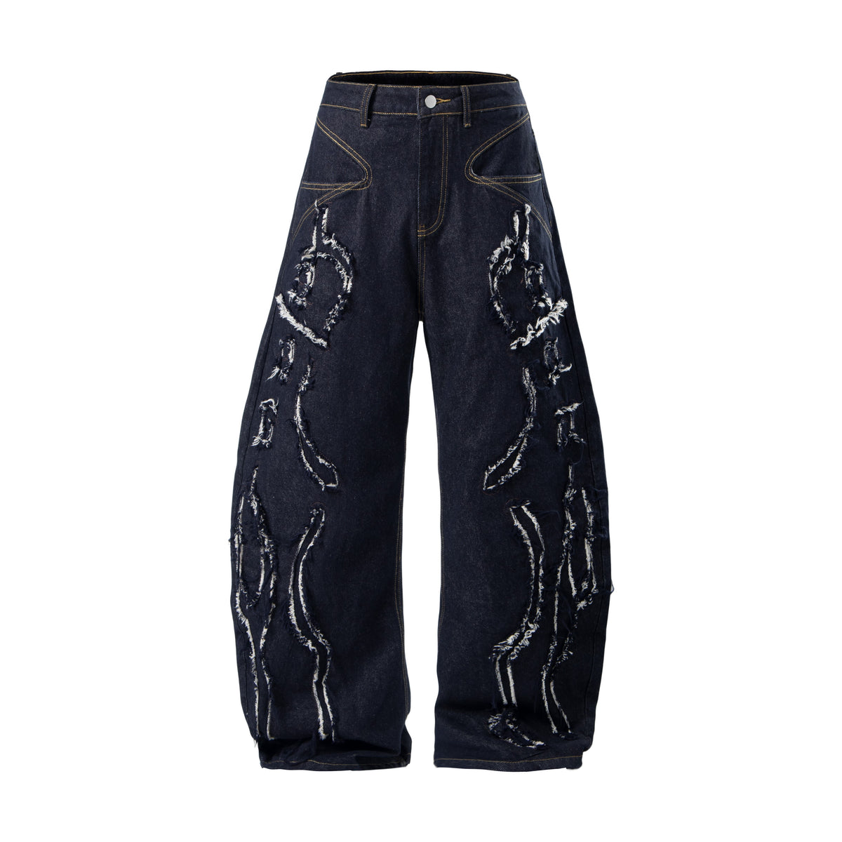 Madxmarx Distressed Flame Stitch Baggy Jeans