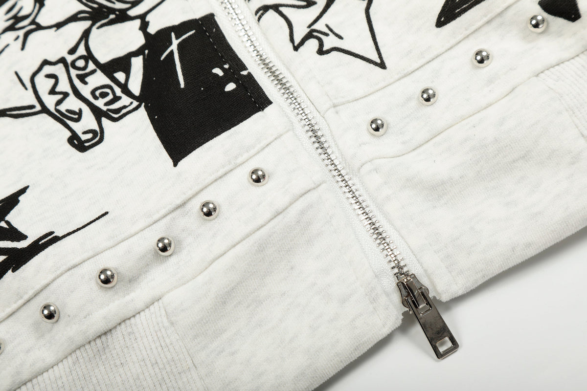 Madxmarx Faux-Fur Collar Graphic Zip Hoodie