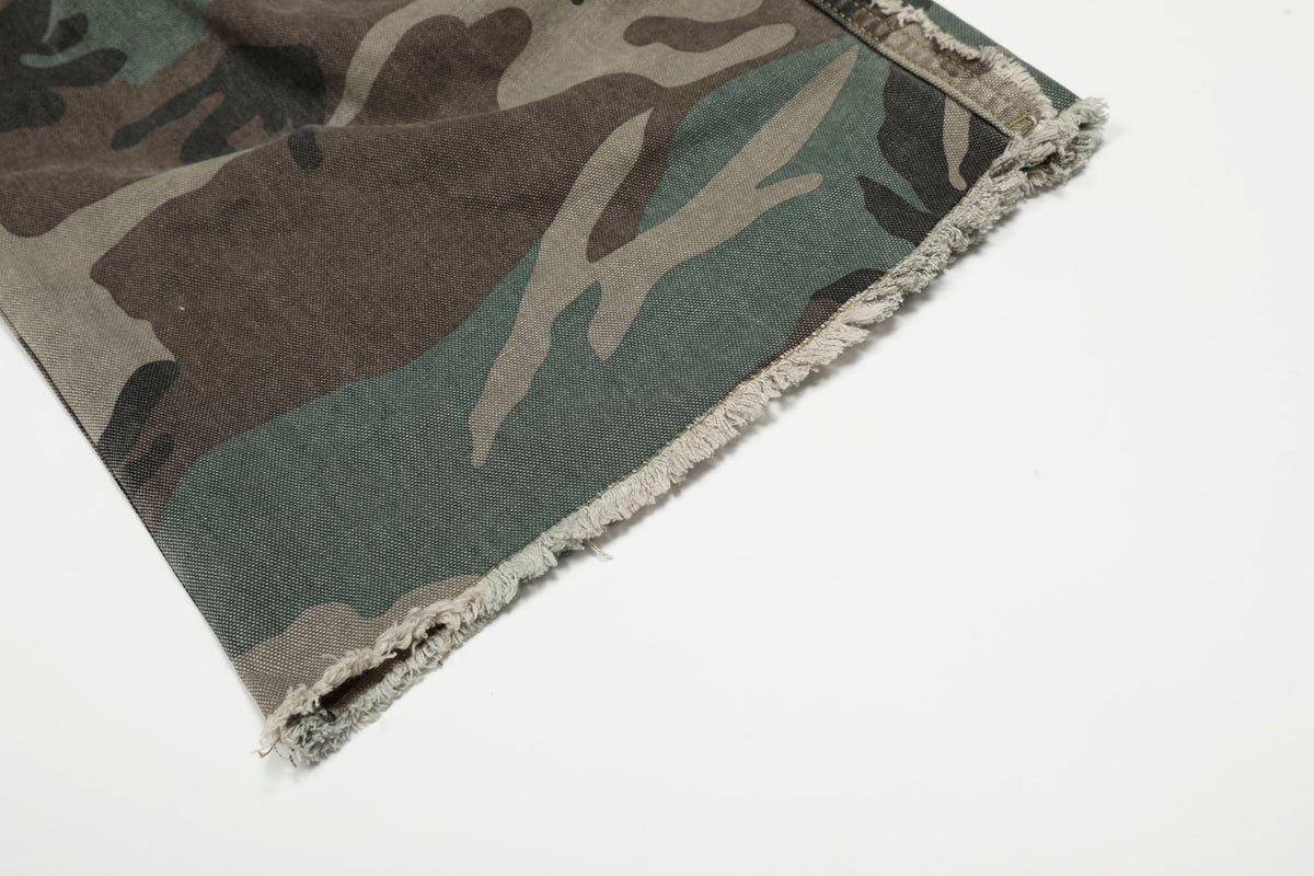 Calça Jeans Cargo Camuflada de Cintura Dupla Madxmarx