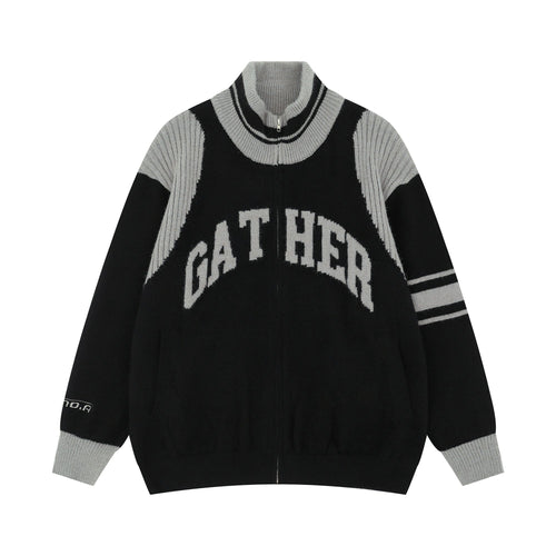 Madxmarx Gather Varsity Knit Zip Jacket - M / Black