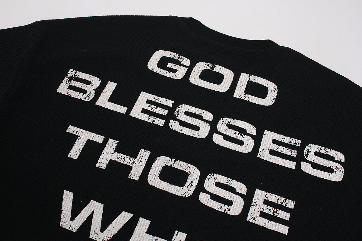 Camiseta de Manga Longa Waffle com Estampa Cruz Madxmarx