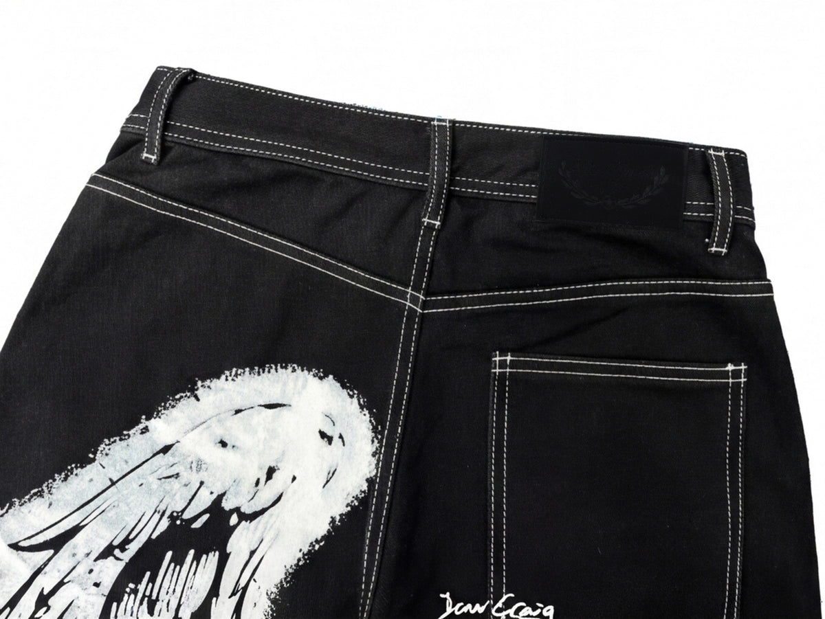 Madxmarx Angel Wing Graffiti Wide-Leg Jeans