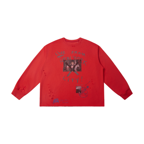 Madxmarx Distressed NYC Graphic Long Sleeve Tee - M / Red