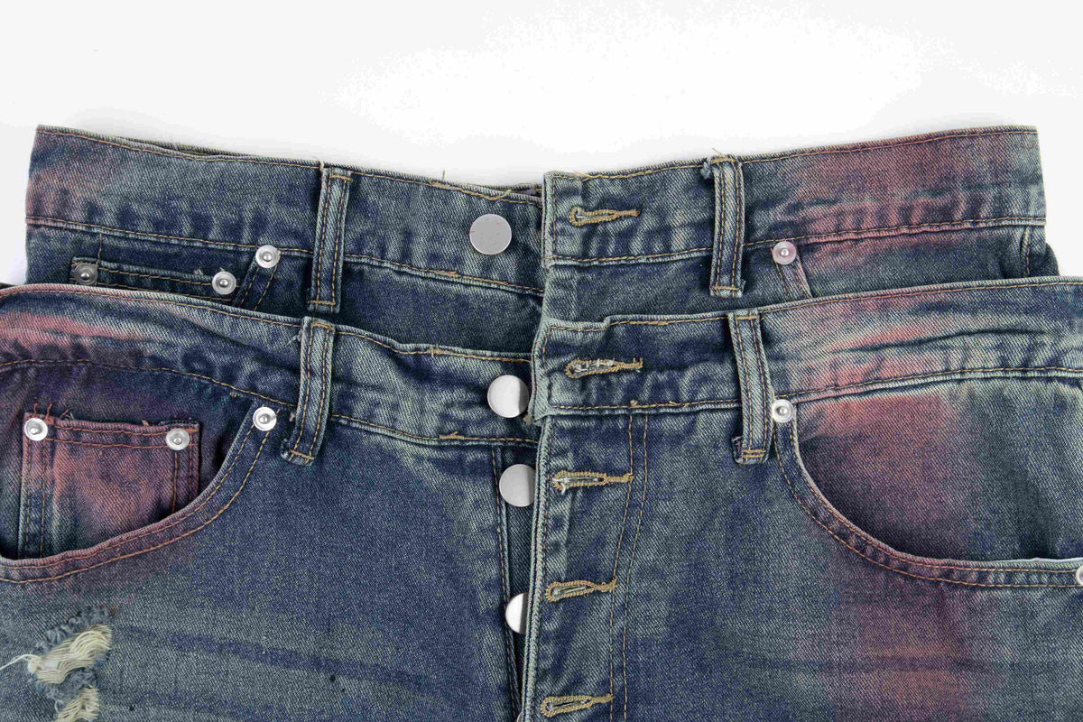Madxmarx Distressed-Jeans mit weitem Bein in Washed-Optik