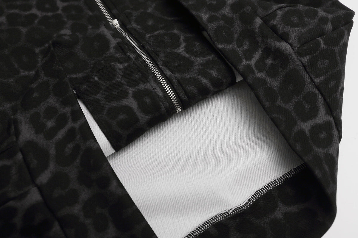 Madxmarx Leopard Stripe Crest Zip-Up Hoodie