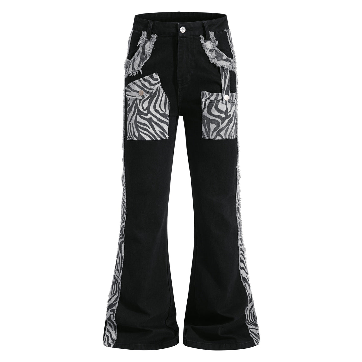 Madxmarx Zebra Panel Cargo Flared Jeans