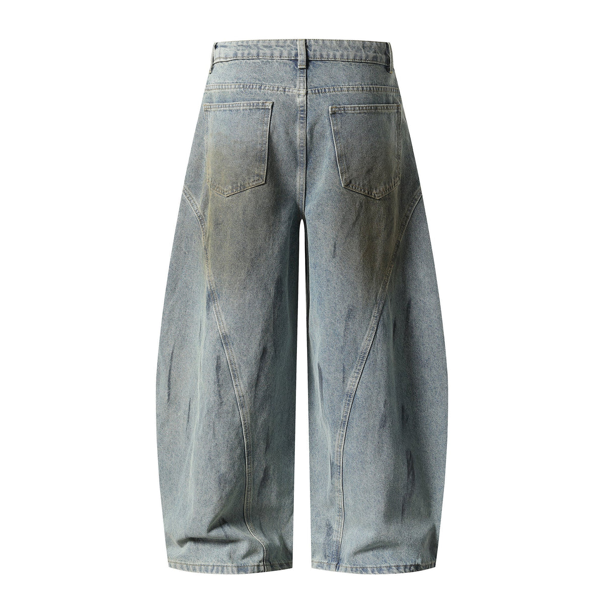 Madxmarx Faded Curved-Panel Wide-Leg Denim Pants