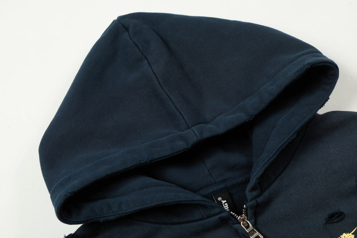Madxmarx Distressed Crest Zip-Up Hoodie