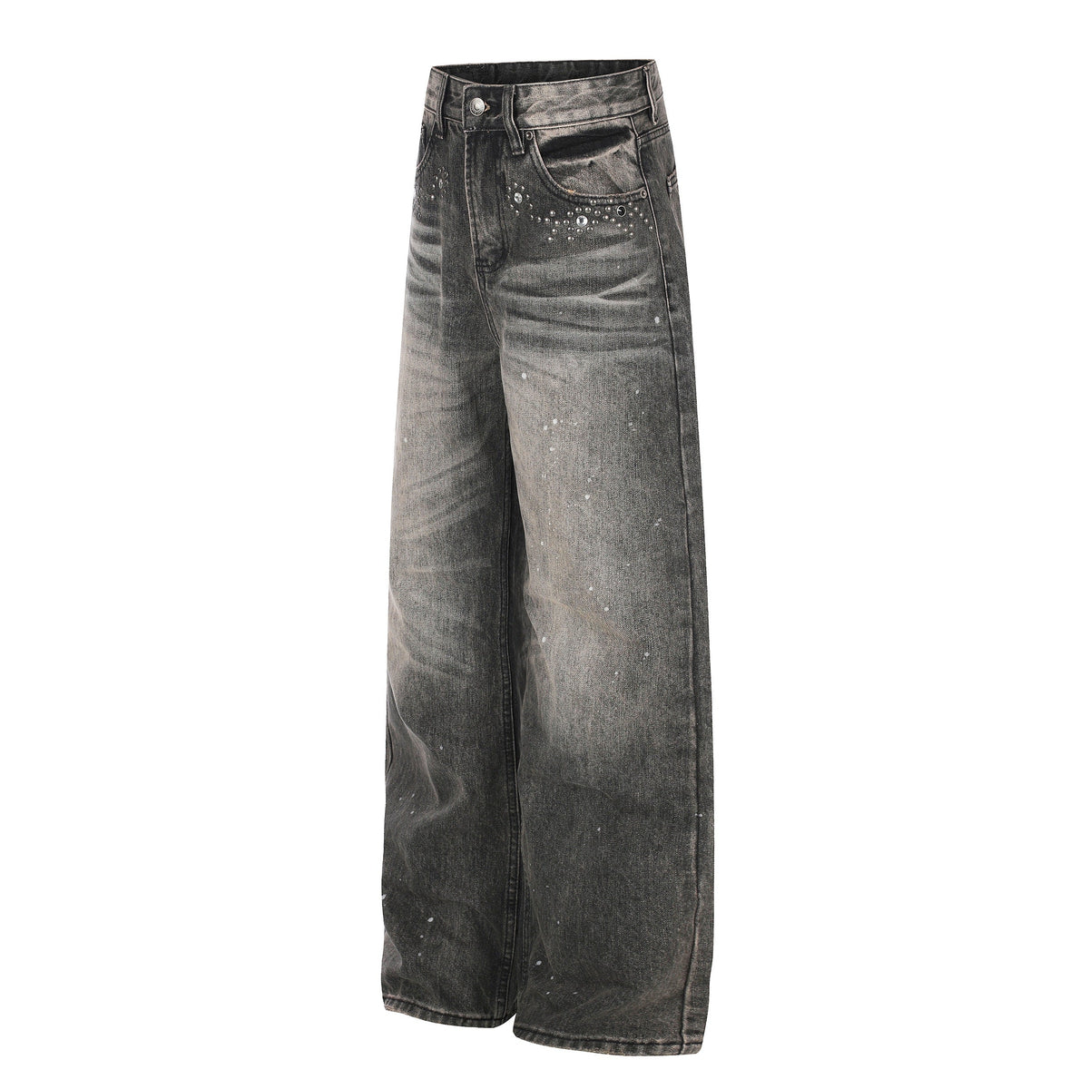 Madxmarx Rhinestone Washed Wide-Leg Jeans