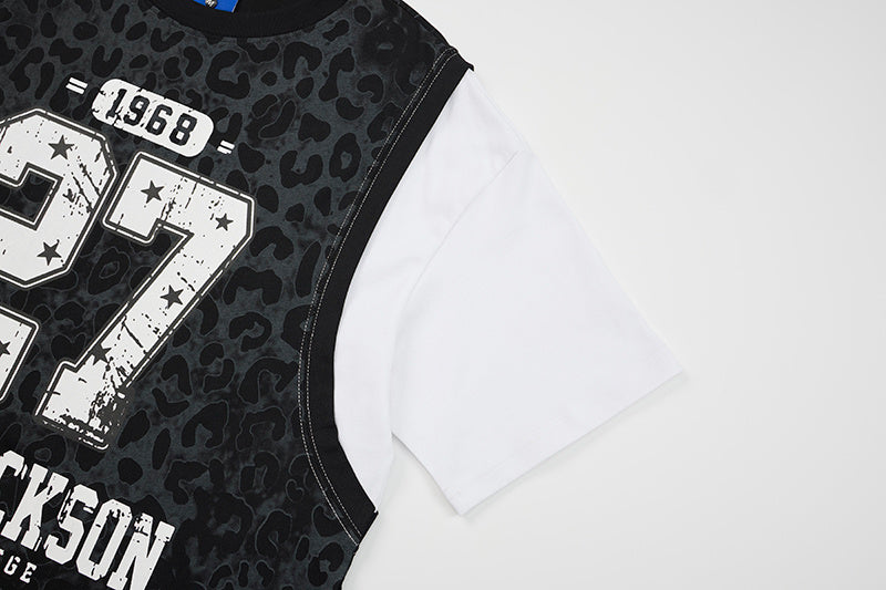 Madxmarx Leopard Mesh Layered Graphic T-Shirt