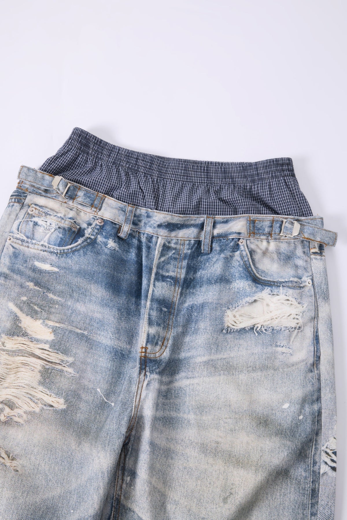 Madxmarx Layered Waist Distressed Jeans