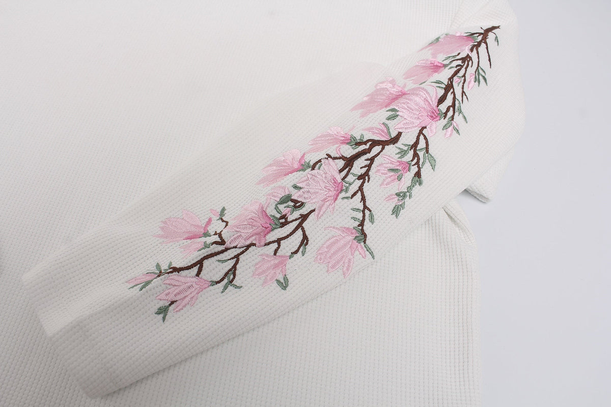 Madxmarx Floral Sleeve Waffle Long Sleeve