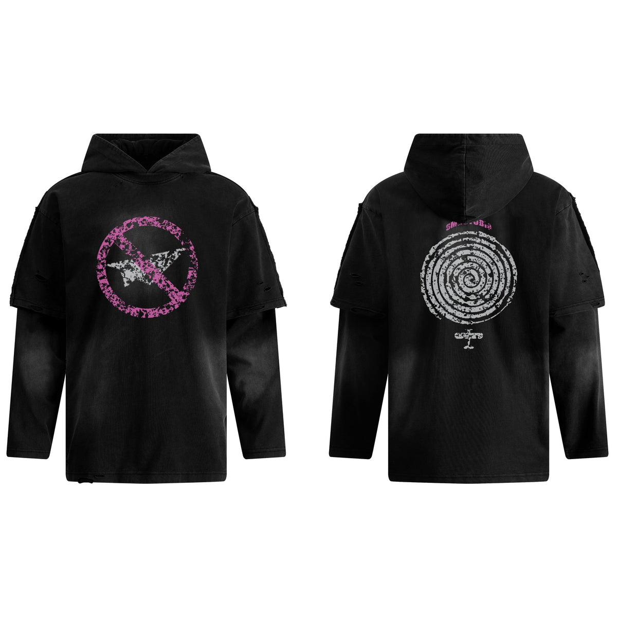 Madxmarx Destroyed Layered Graphic Hoodie Tee
