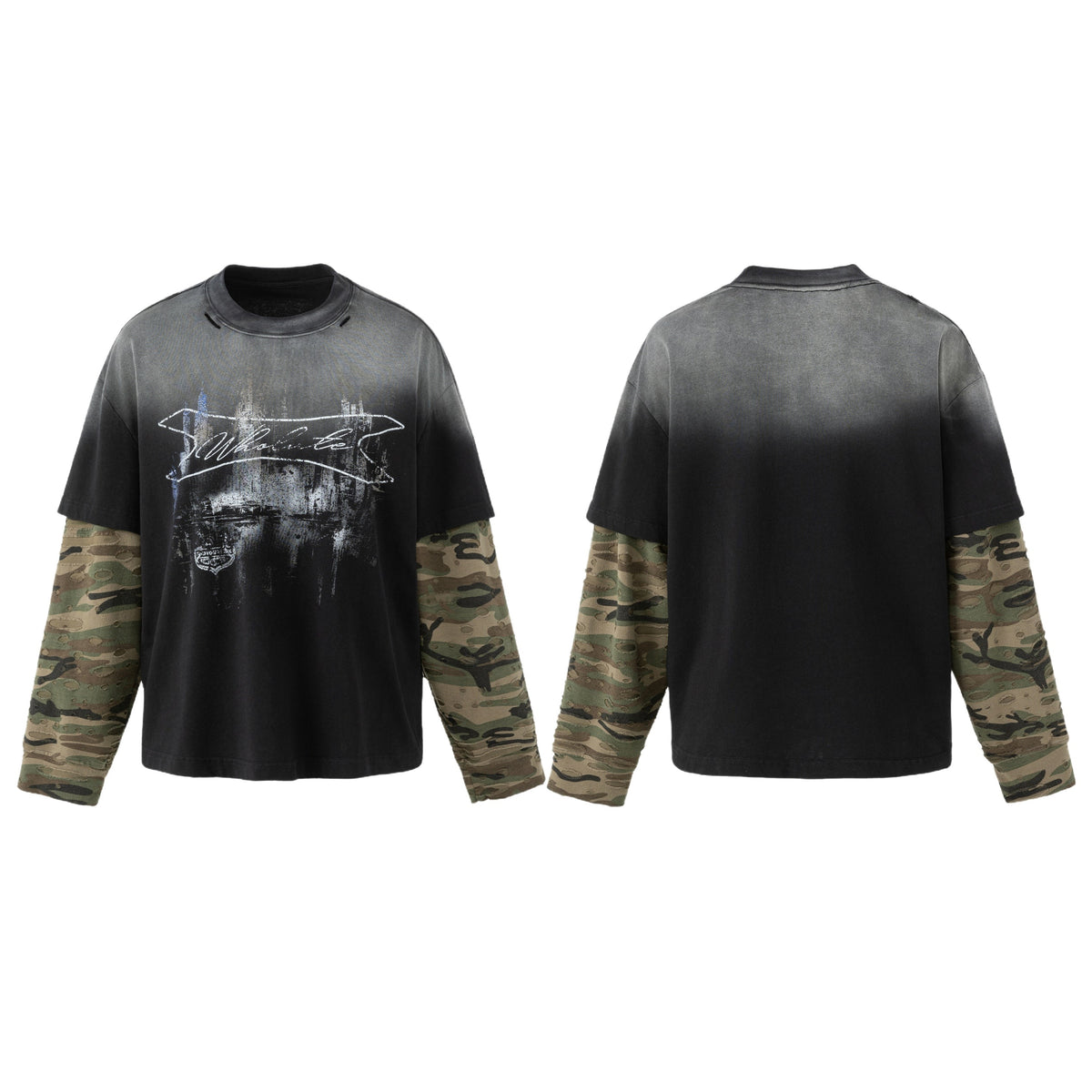 Madxmarx Layered Camo Sleeve Washed T-Shirt