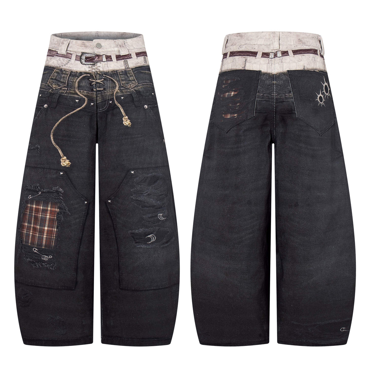 Madxmarx „Layered Distress Patch Denim Pants“