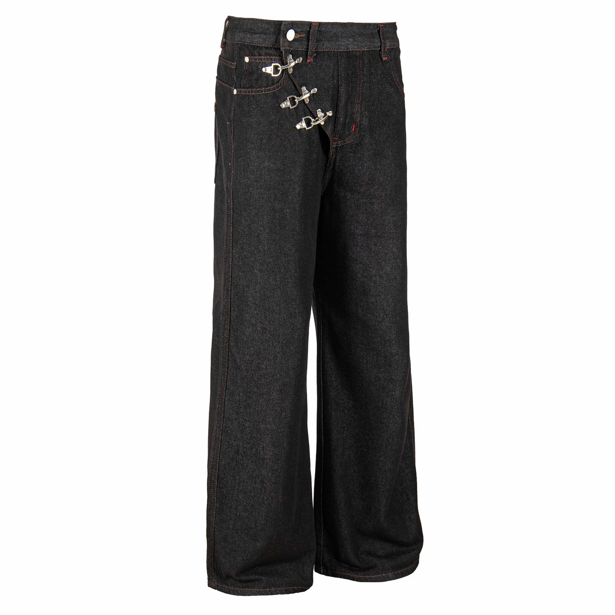 Pantalones de mezclilla de pierna ancha con cierre de gancho Madxmarx