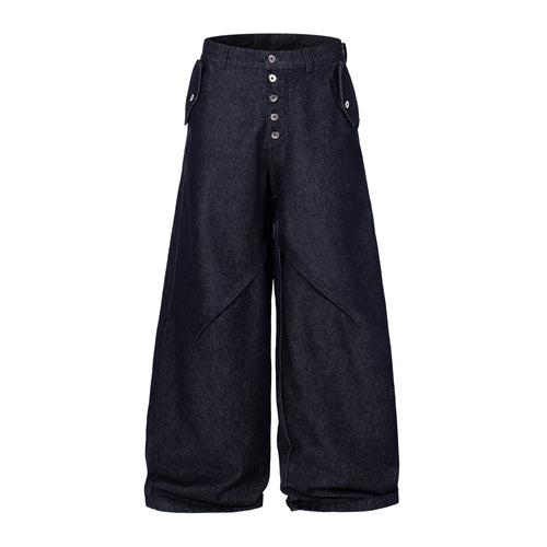 Madxmarx Panel Construction Wide Leg Denim Pants - M / Black