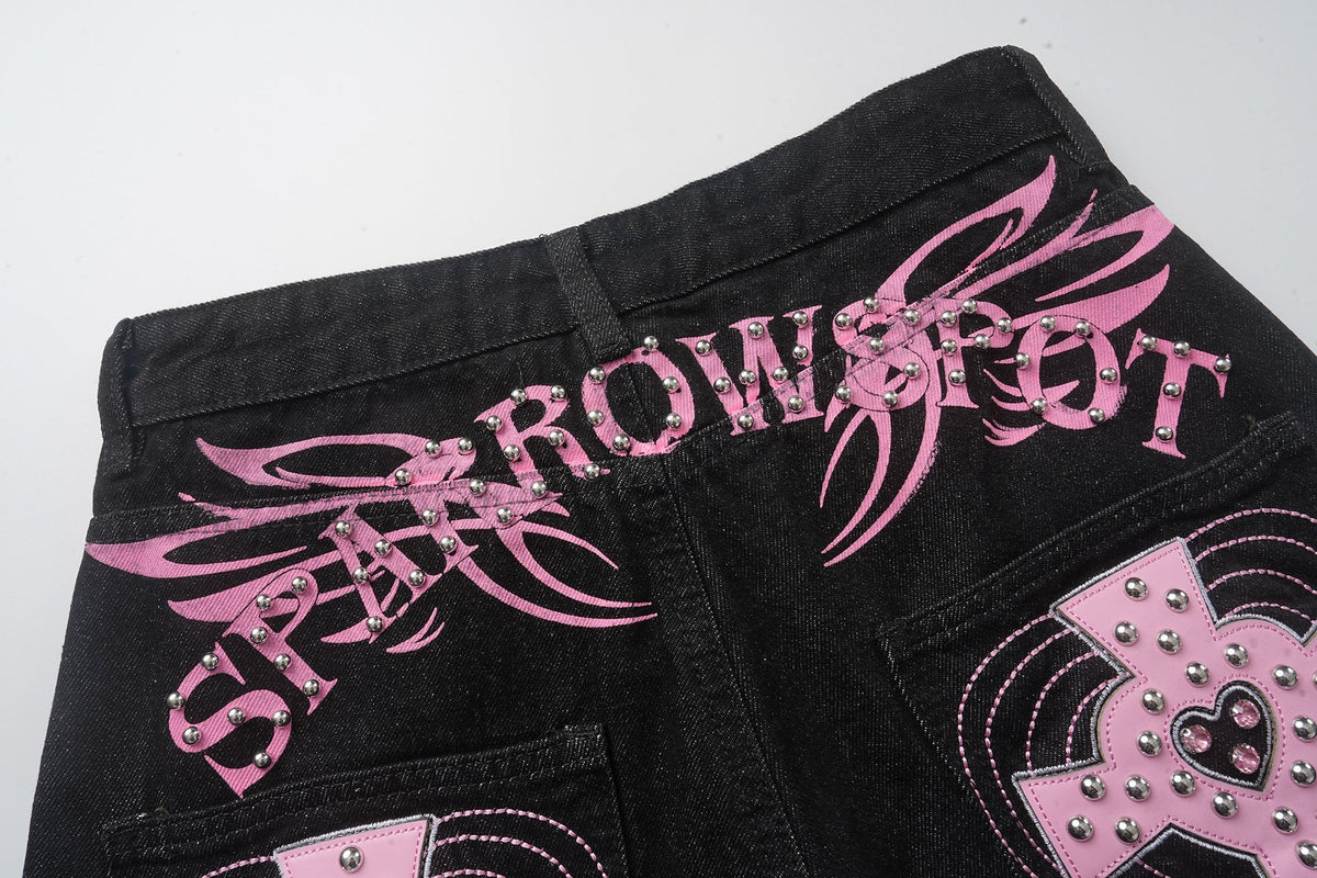 Jeans de pierna ancha con gráfico de bolsillo cruzado Madxmarx