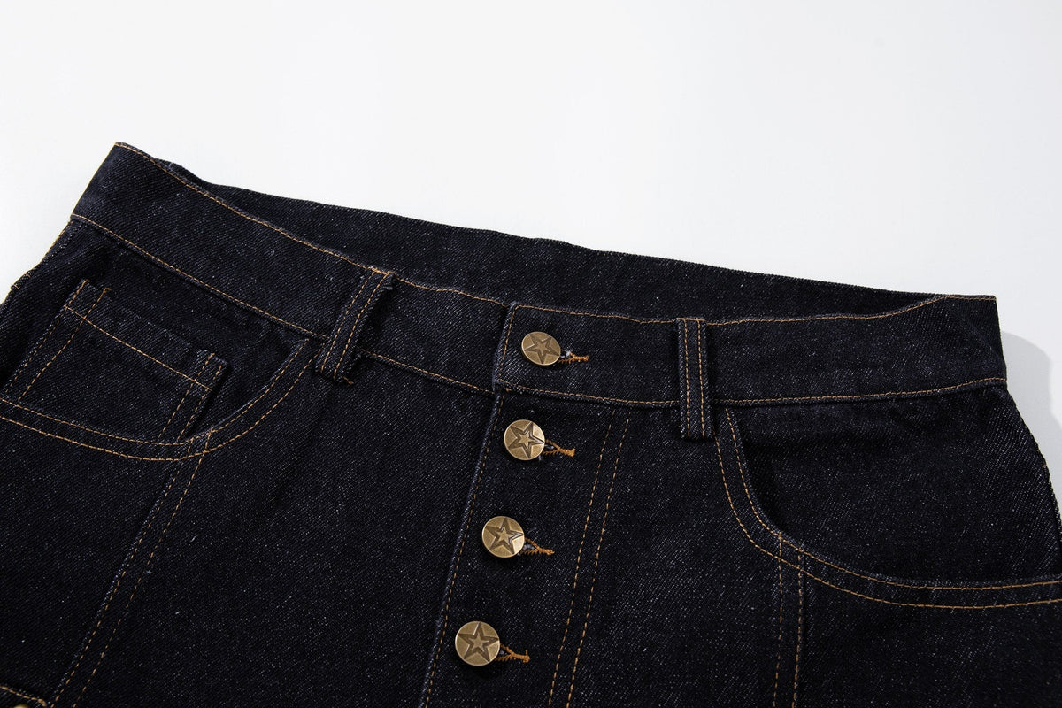 Madxmarx Military Button Panel Wide-Leg Jeans
