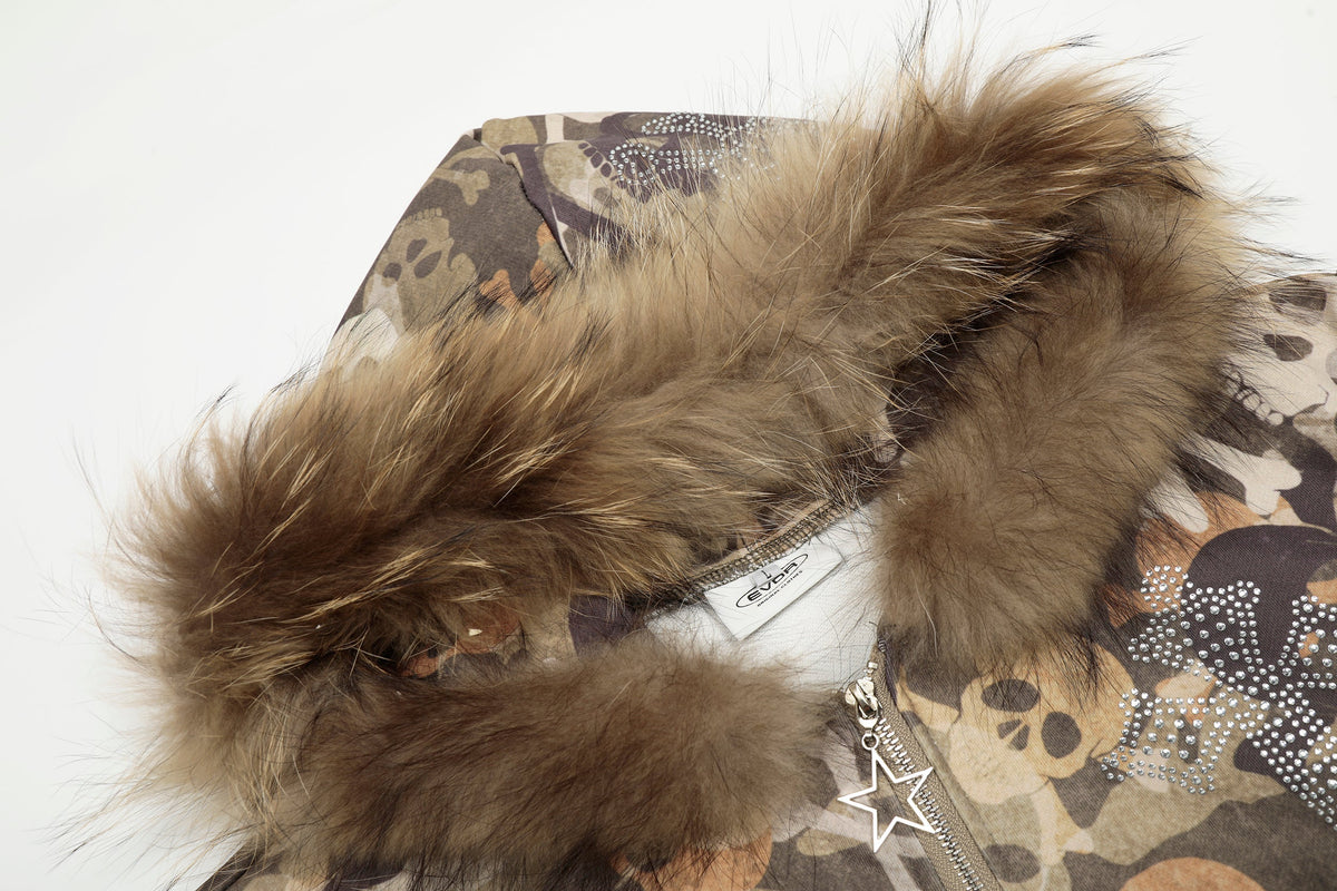 Madxmarx Kapuzenjacke mit Totenkopf-Camouflage und Fellbesatz