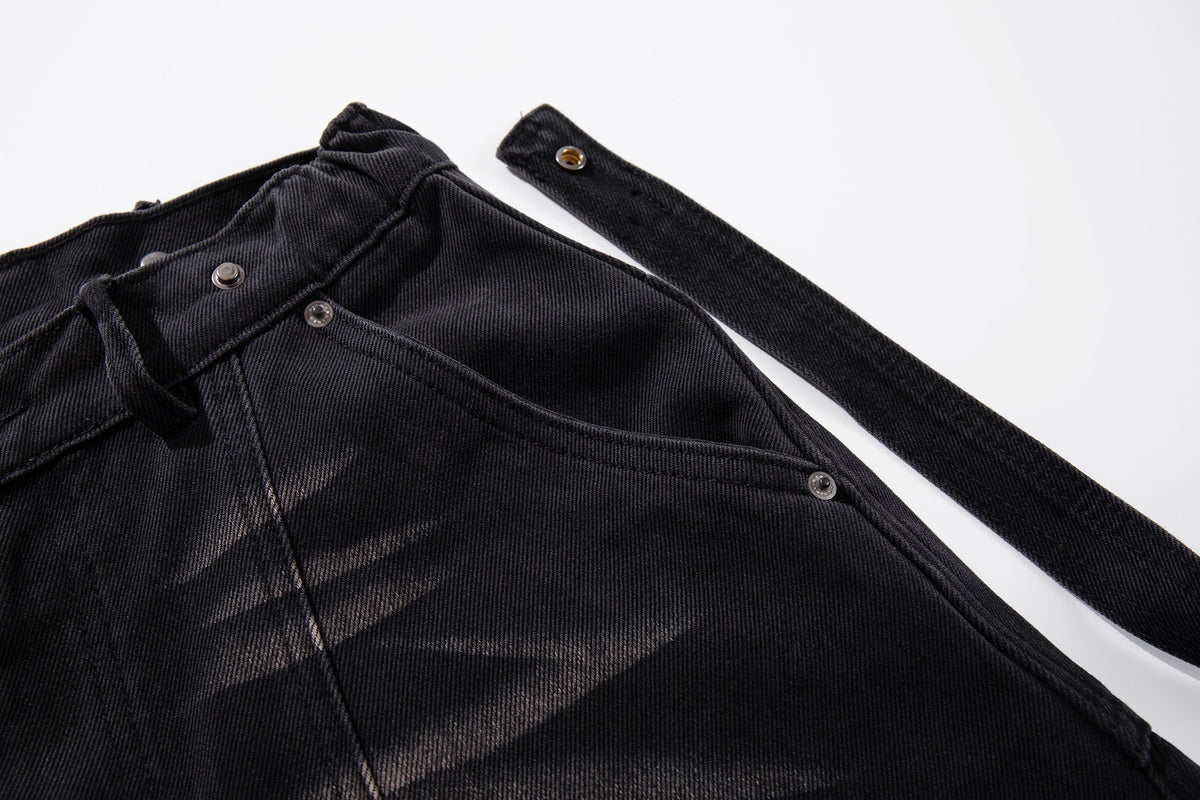 Madxmarx Strap-Detail Washed Wide-Leg Jeans
