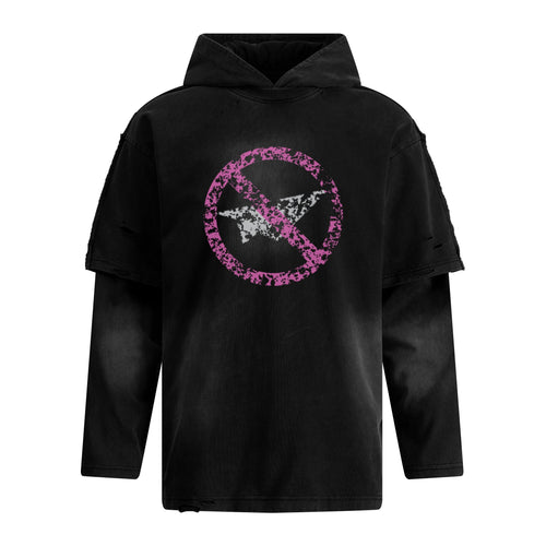 Madxmarx Destroyed Layered Graphic-Kapuzen-T-Shirt - M / Schwarz