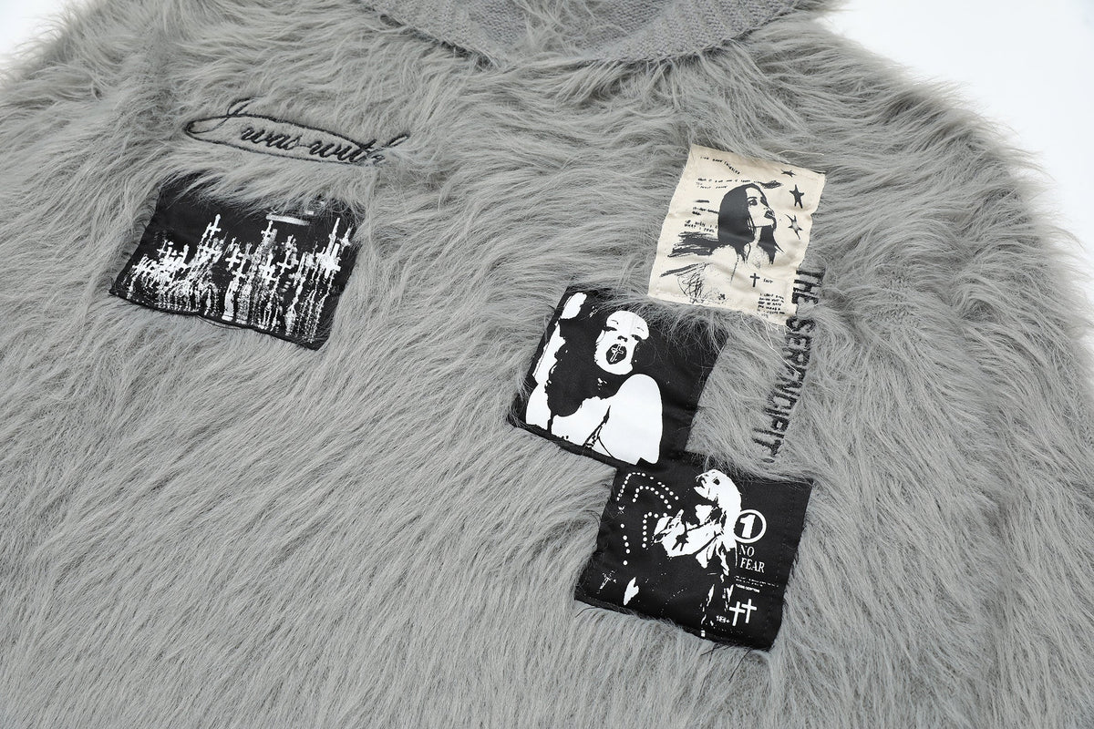 Madxmarx Fuzzy Patch Knit Sweater