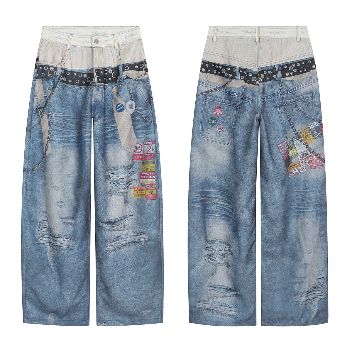 Pantalon en jean trompe-l'œil multicouche Madxmarx