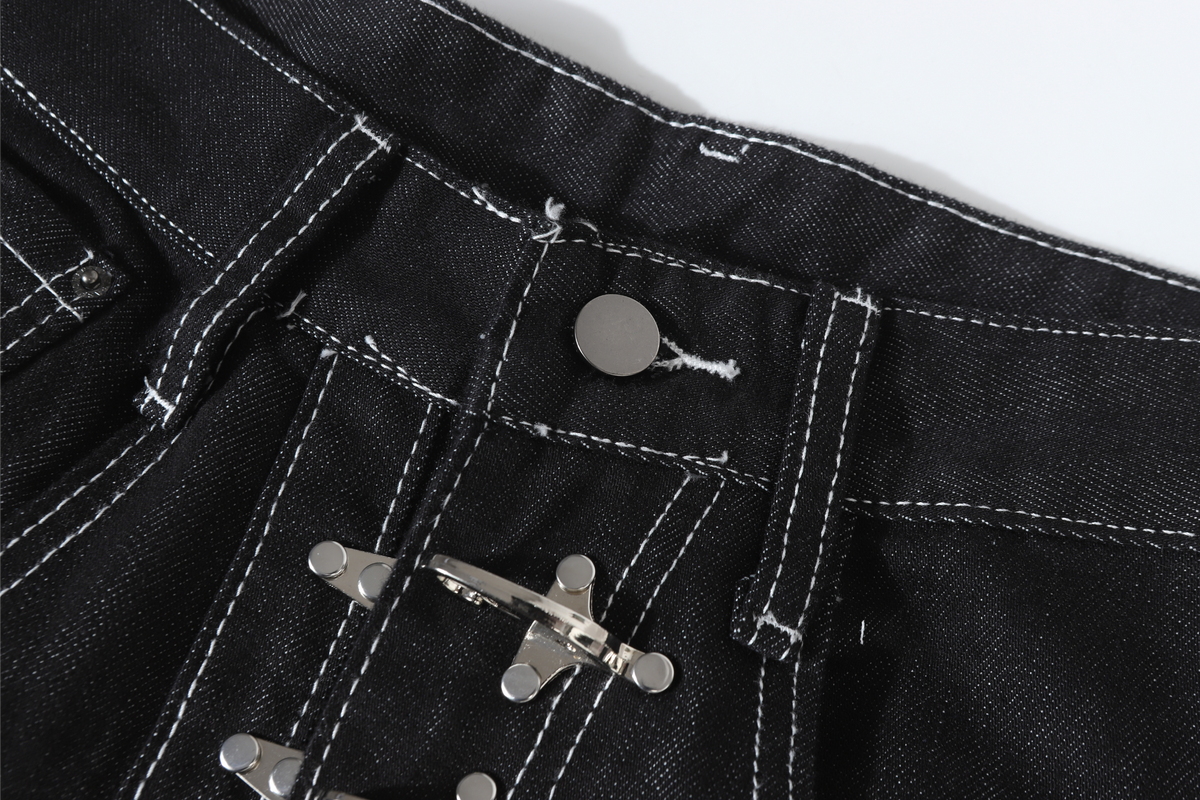Madxmarx Buckle Detail Wide-Leg Denim Pants