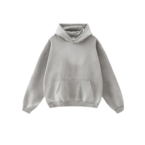 Oversize-Kapuzenpullover mit Fleecefutter und gewaschenem Muster - grau / S