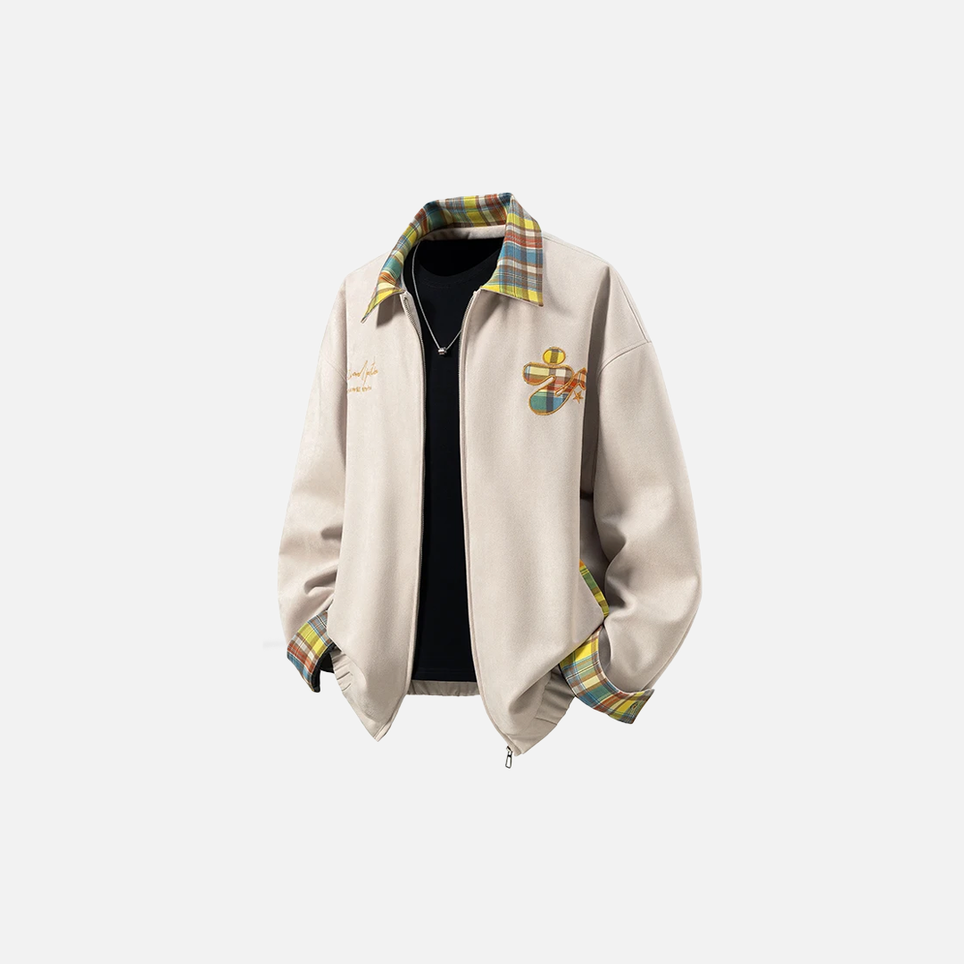 Trendy Fashionable Embroidered Suede Plaid Jacket