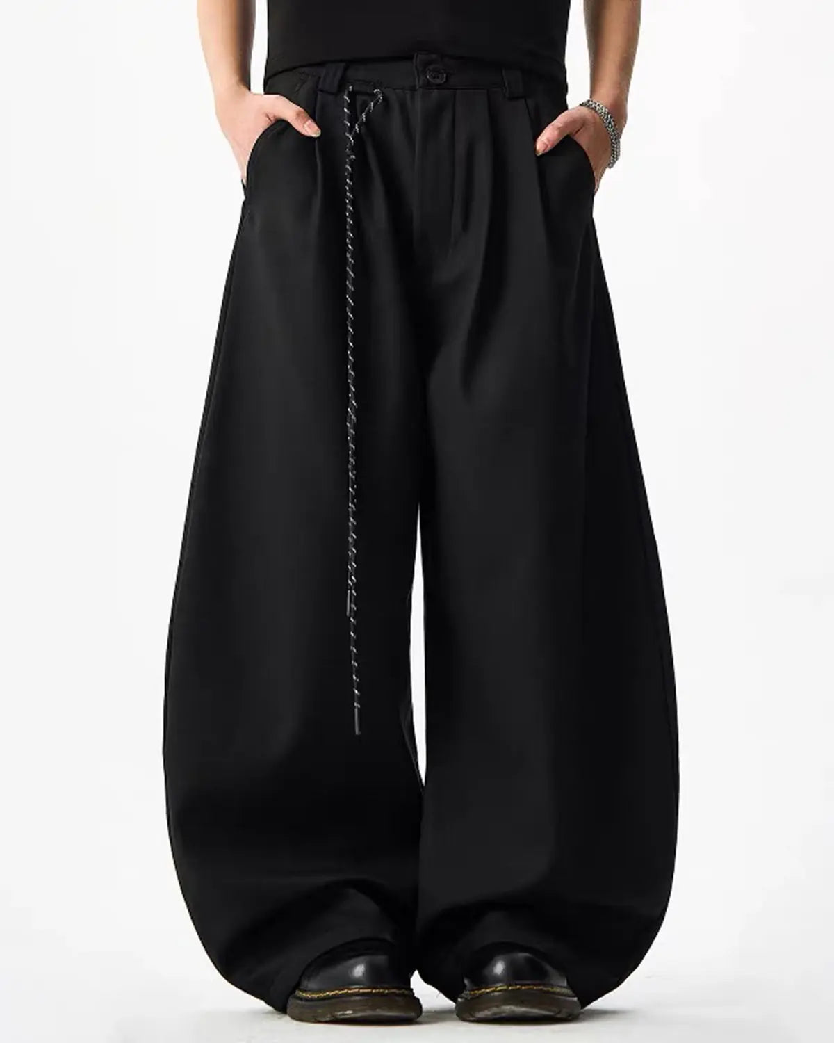 Rope Belt Wide Leg Tailored Pants