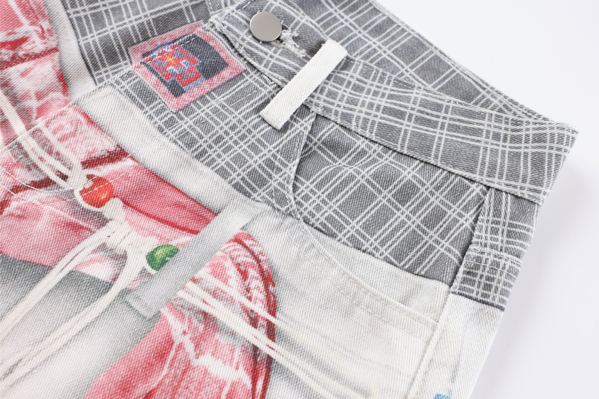 Pantalon en jean patchwork à double taille Madxmarx