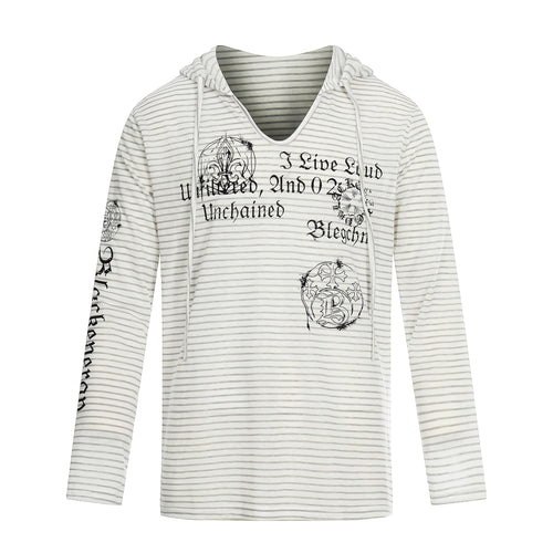 Madxmarx Striped Graphic Hooded Long Sleeve Tee - S / Grey