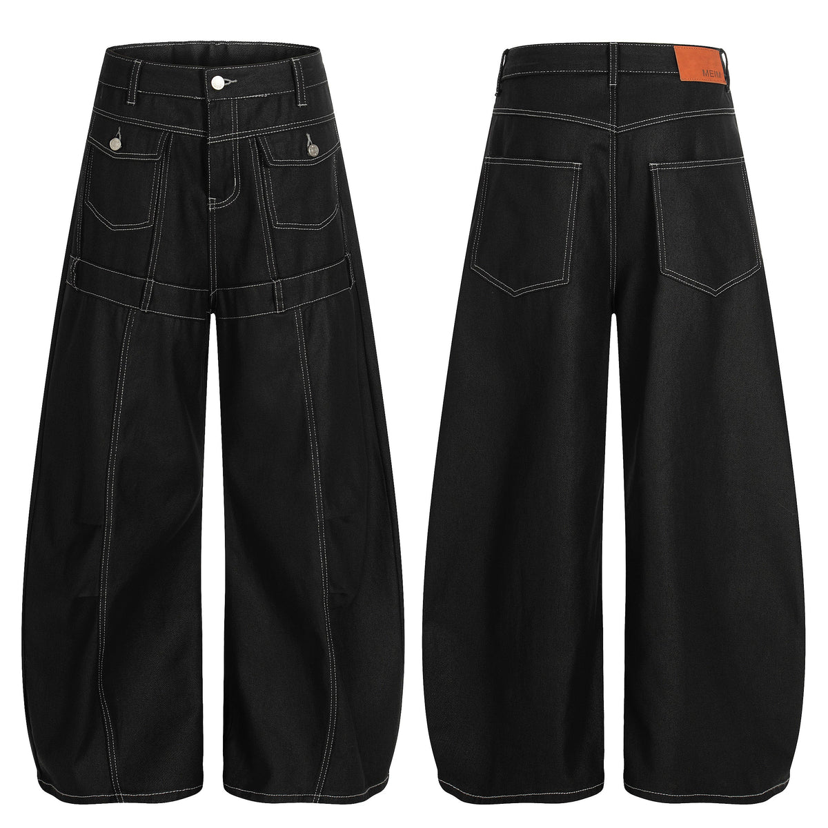 Pantalon large en jean à surpiqûres contrastantes Madxmarx
