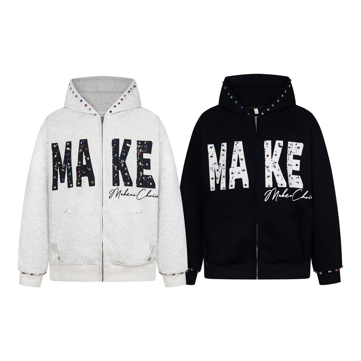 Madxmarx “MAKE” Studded Zip Hoodie