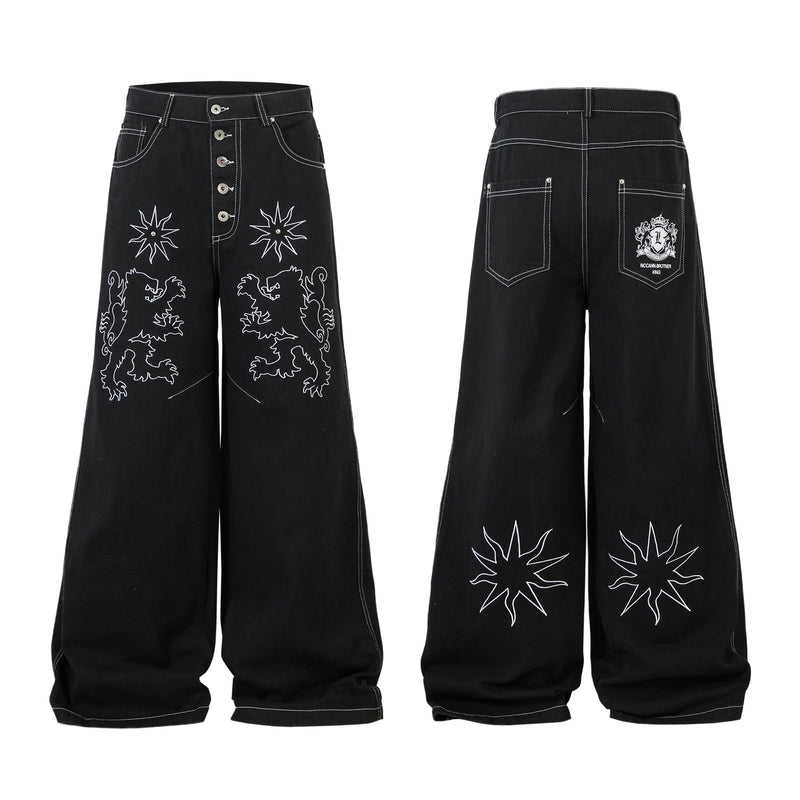 Madxmarx Embroidered Crest Wide-Leg Jeans