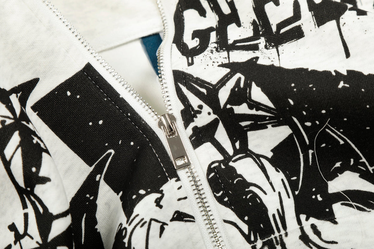 Madxmarx Faux-Fur Collar Graphic Zip Hoodie
