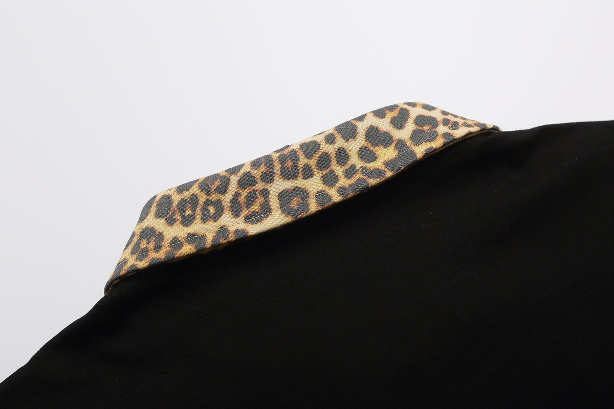 Madxmarx Gothic Cross Leopard Collar Polo Shirt