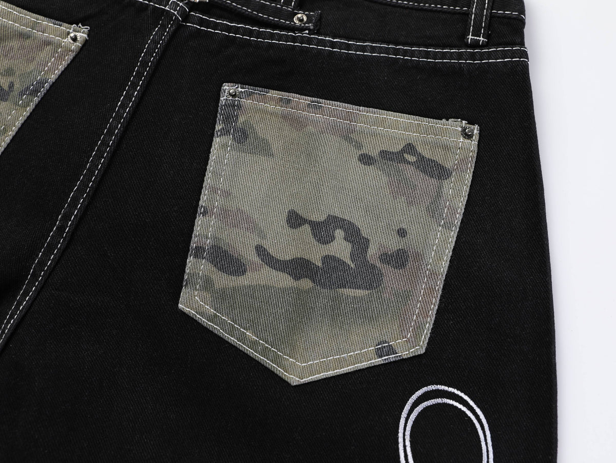 Madxmarx Camo Trim Wide-Leg Jeans